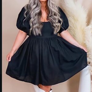 ELF Black Puff Sleeve Mini Dress